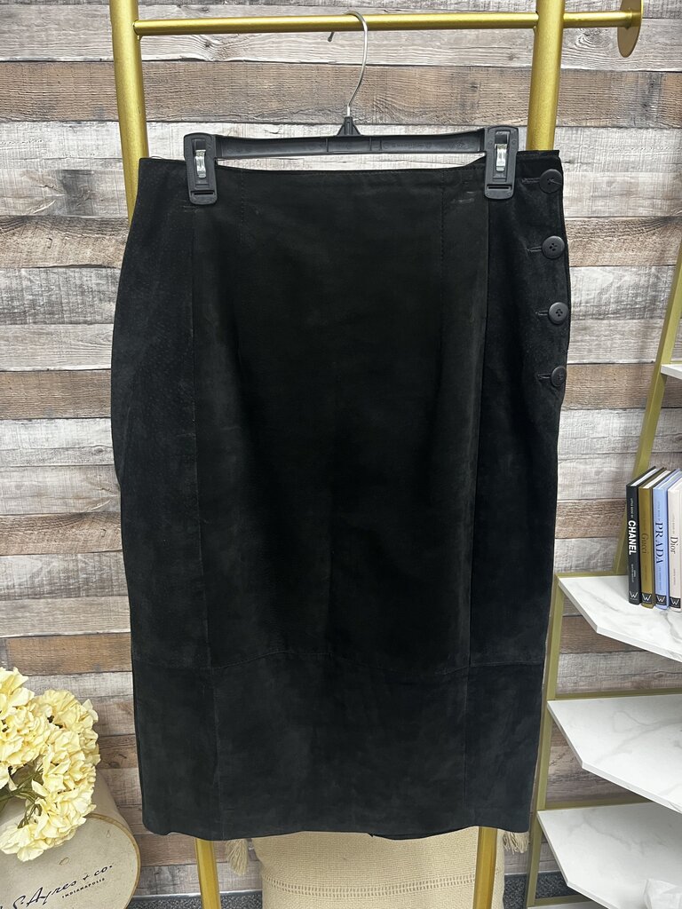 Black Suede Mid Calf Skirt w/4 Side Button Detail Size 12