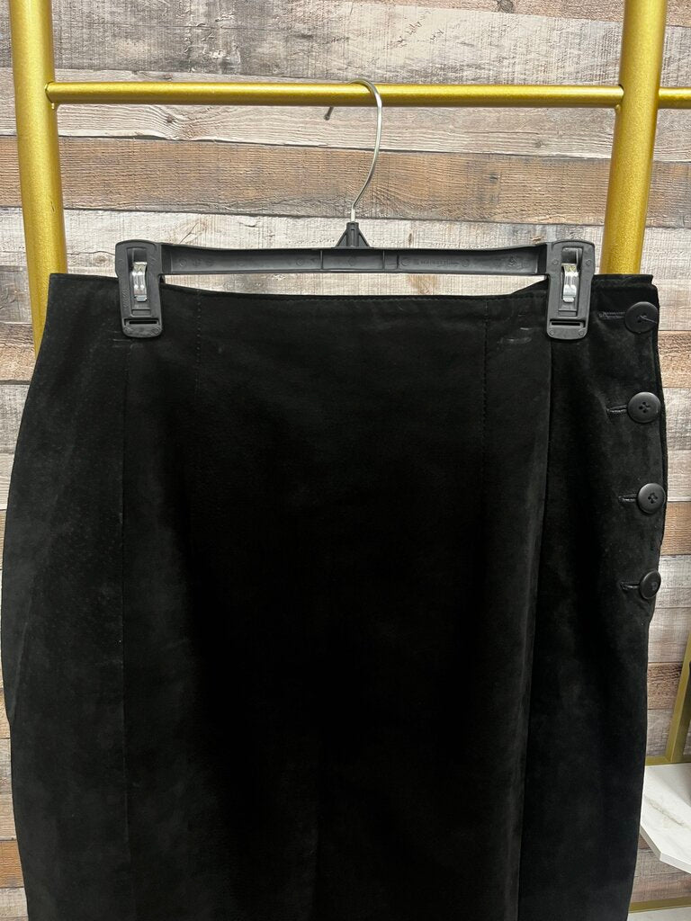 Black Suede Mid Calf Skirt w/4 Side Button Detail Size 12