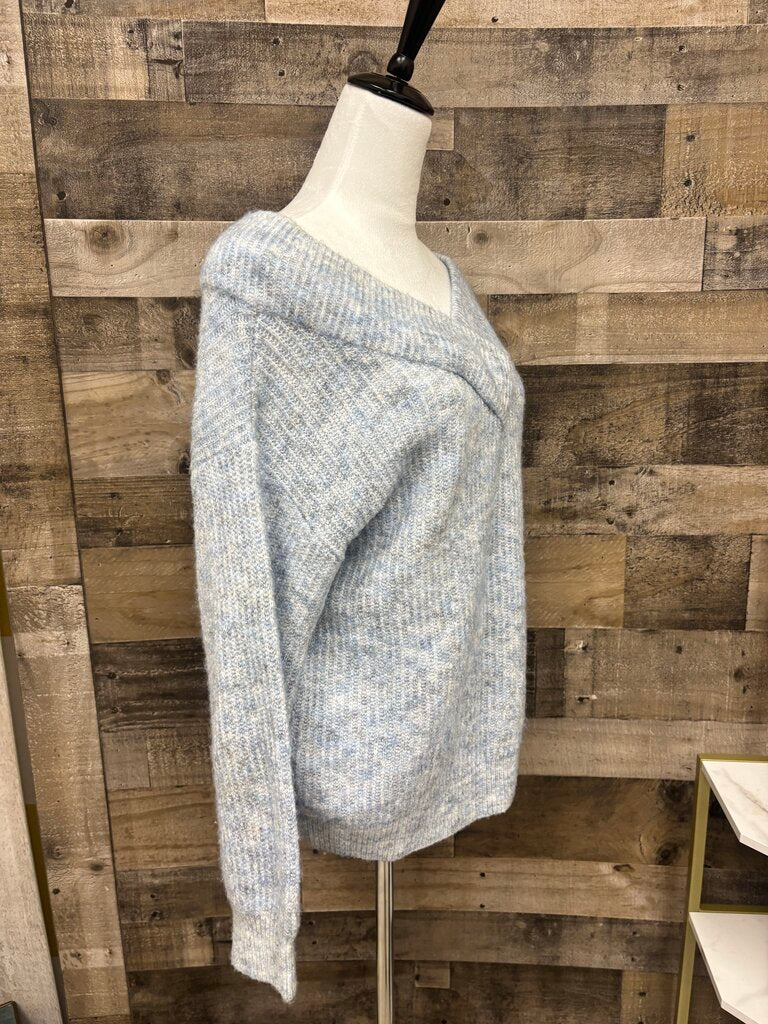 Moth Baby Blue Chunky Knit Marled V-Neck Sweater Size L