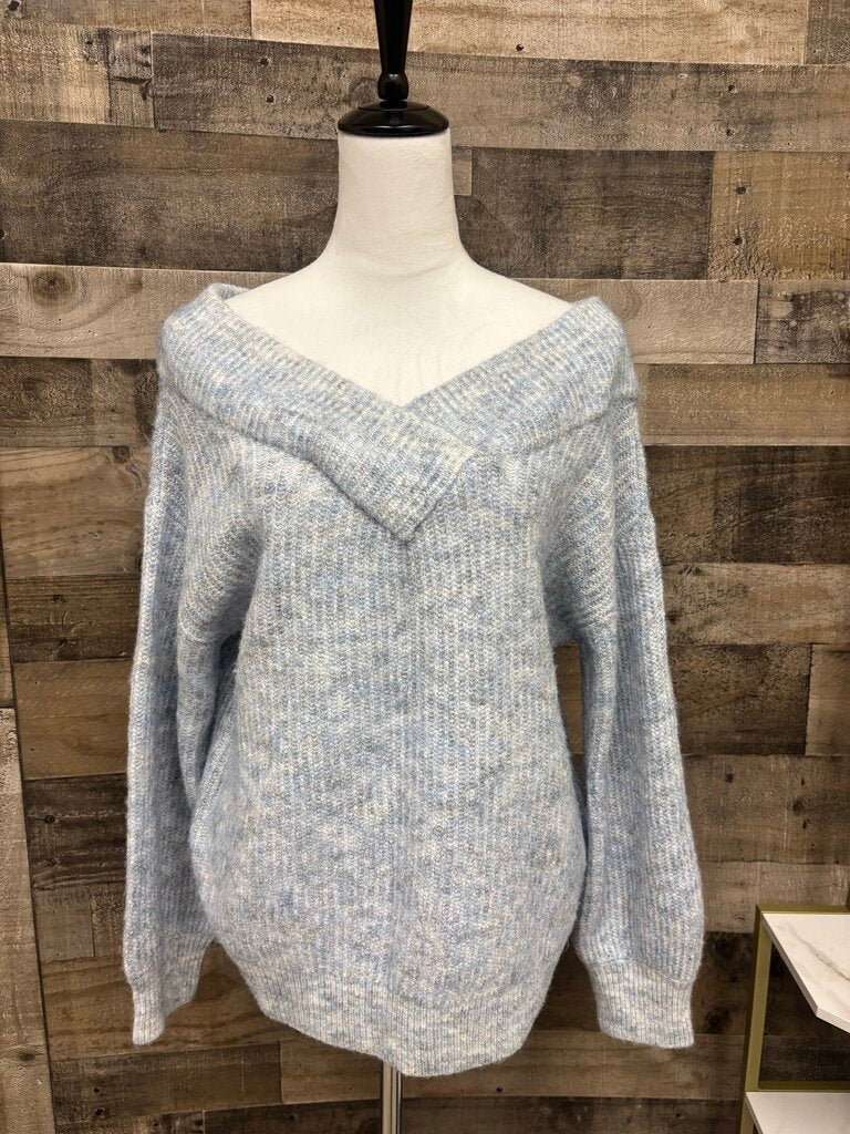 Moth Baby Blue Chunky Knit Marled V-Neck Sweater Size L