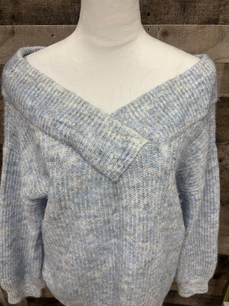 Moth Baby Blue Chunky Knit Marled V-Neck Sweater Size L