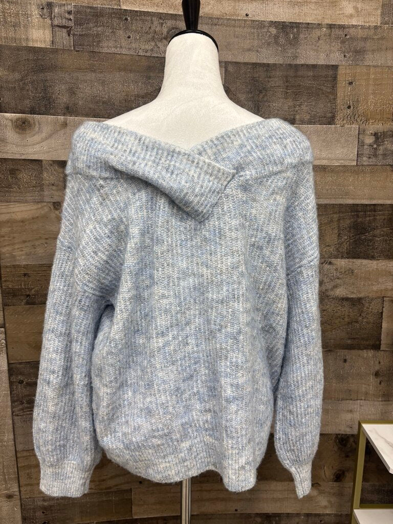 Moth Baby Blue Chunky Knit Marled V-Neck Sweater Size L