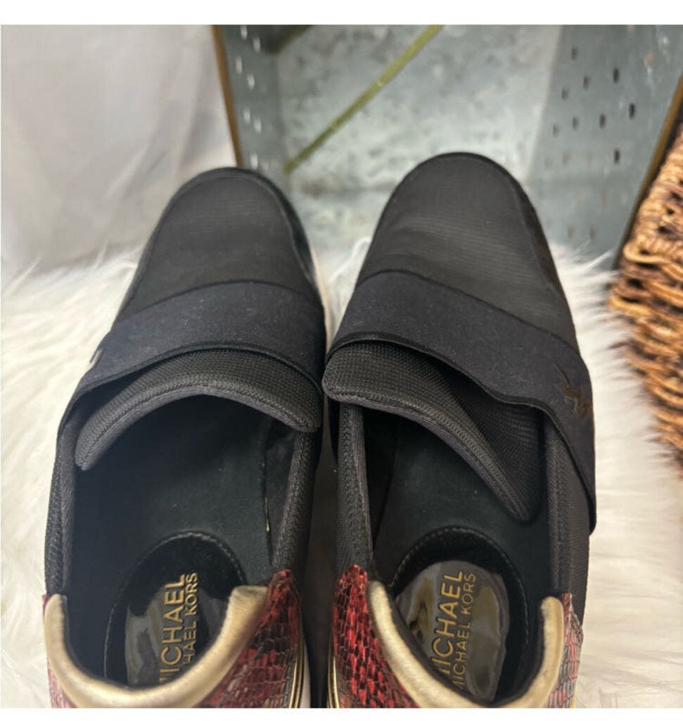 Michael Kors Black w/Red Snake Skin Heel Slip On Trainers Size 10