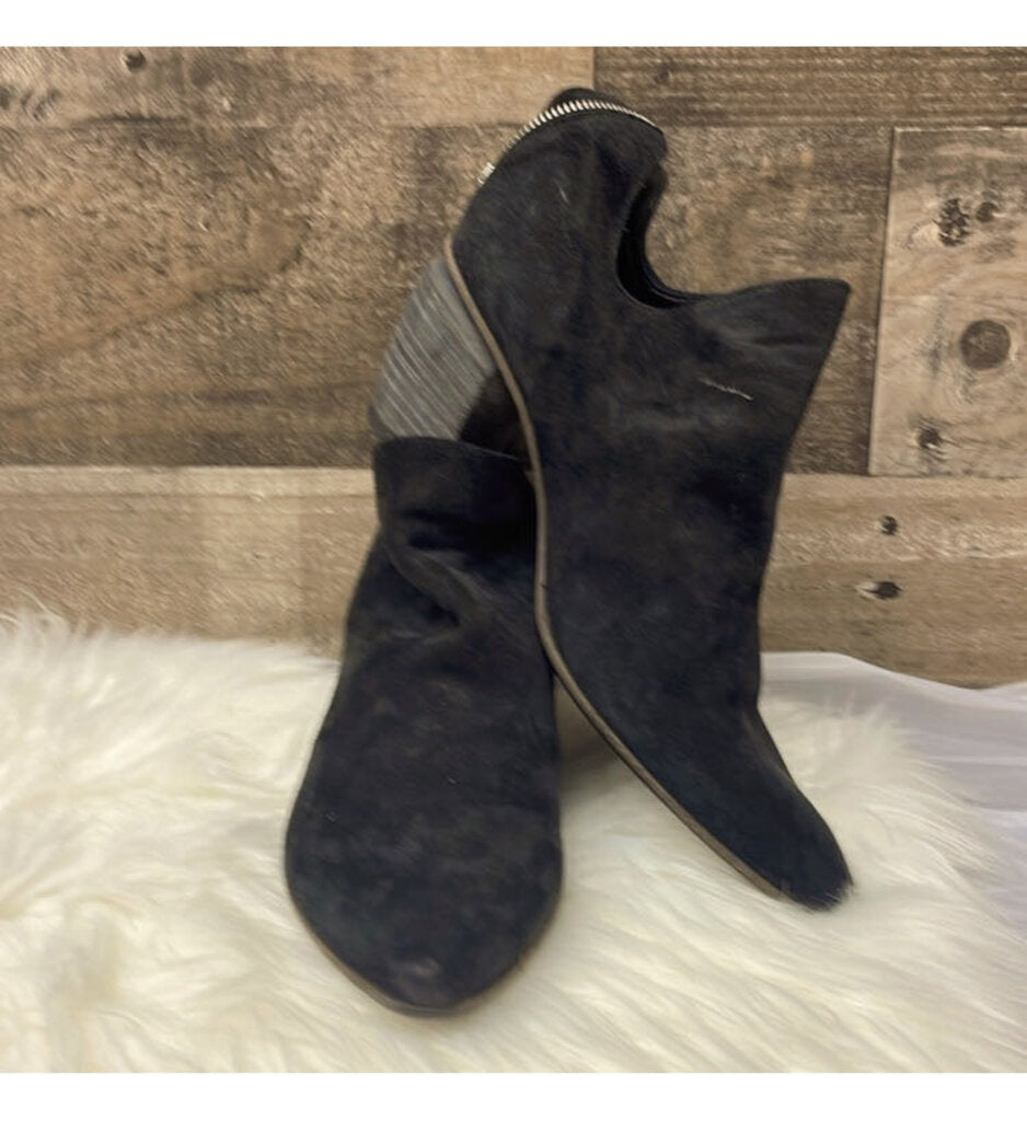 Officine Creative Black Suede Bootie w/Silver Heel Zipper Size 39.5