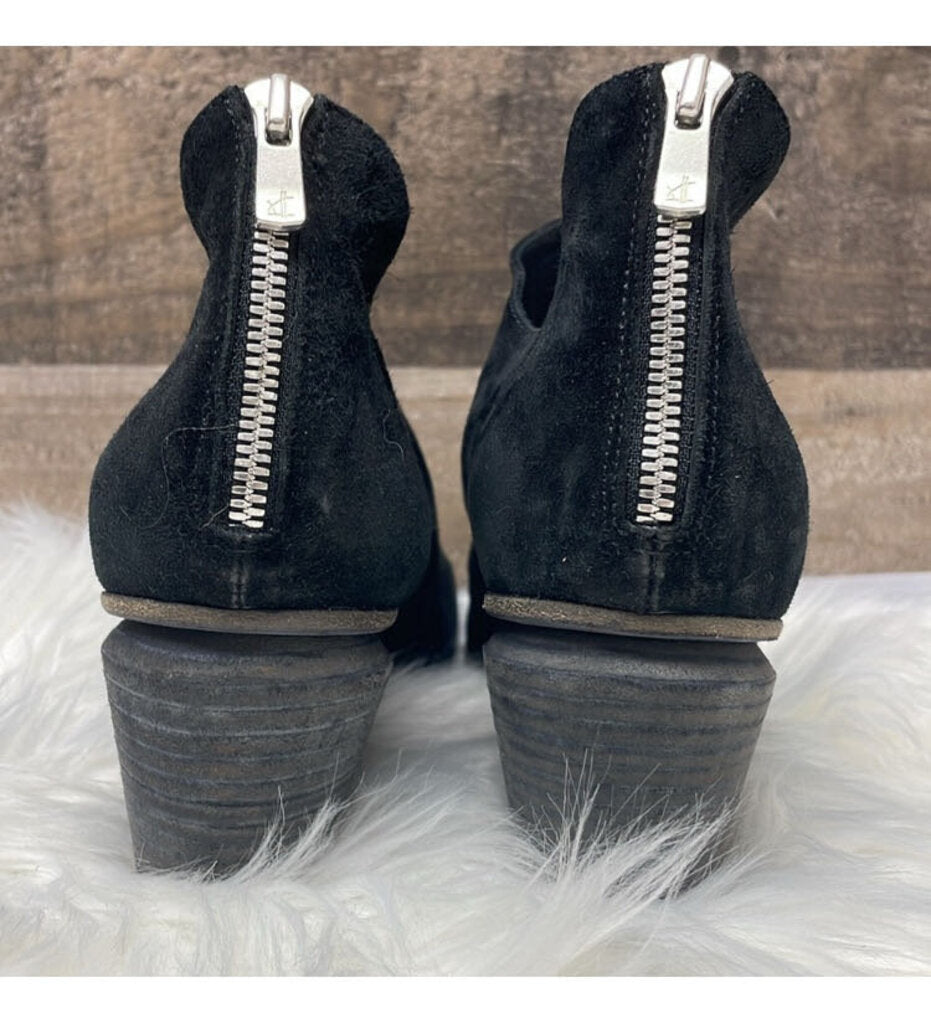 Officine Creative Black Suede Bootie w/Silver Heel Zipper Size 39.5