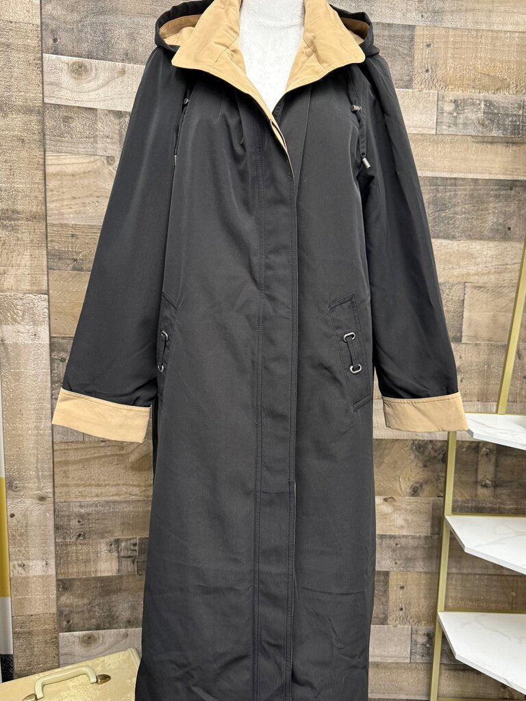 Chadwicks Black & Tan Trench Hooded Rain Coat Size L