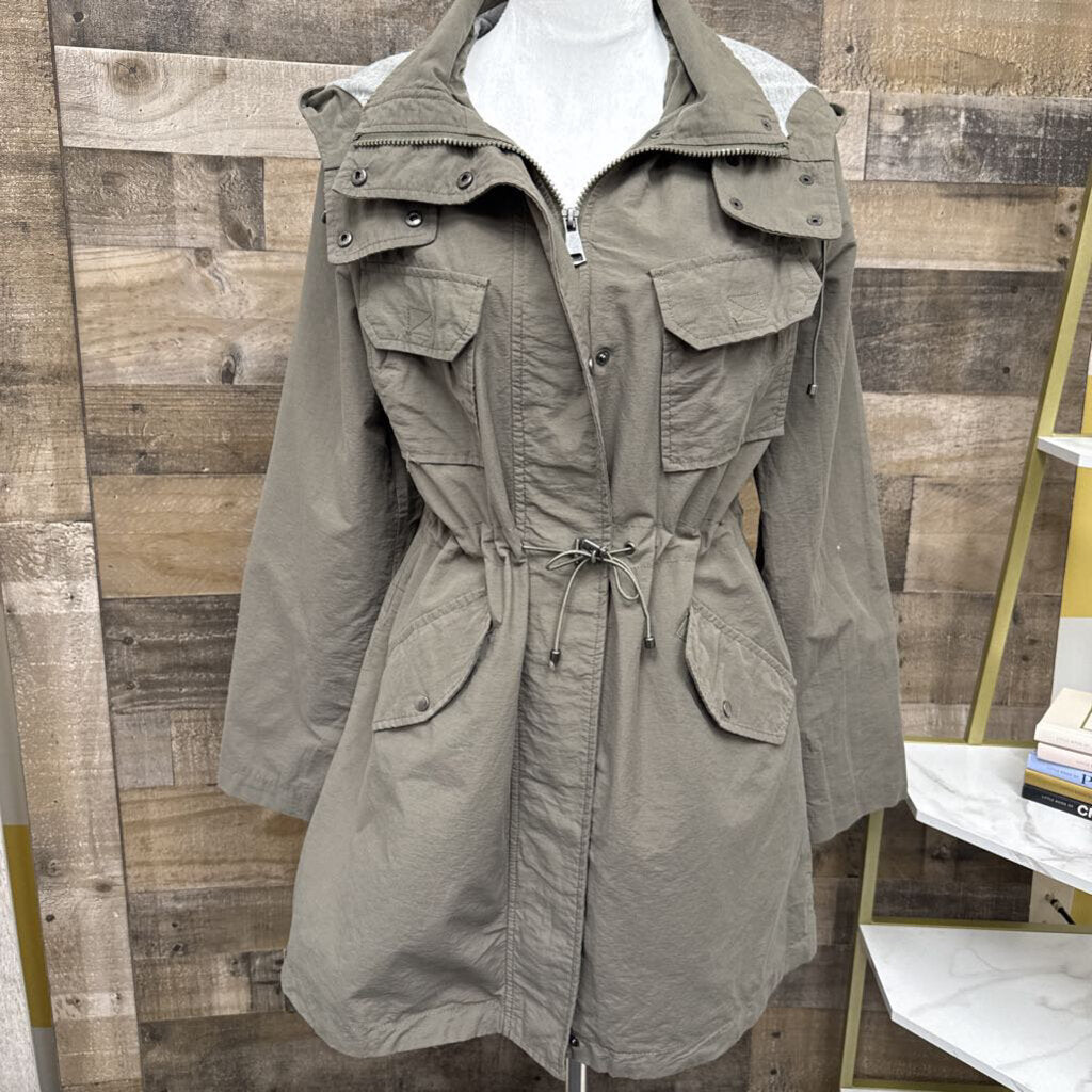 Bernardo Army Green Gray Hooded Mid Length Jacket Size L