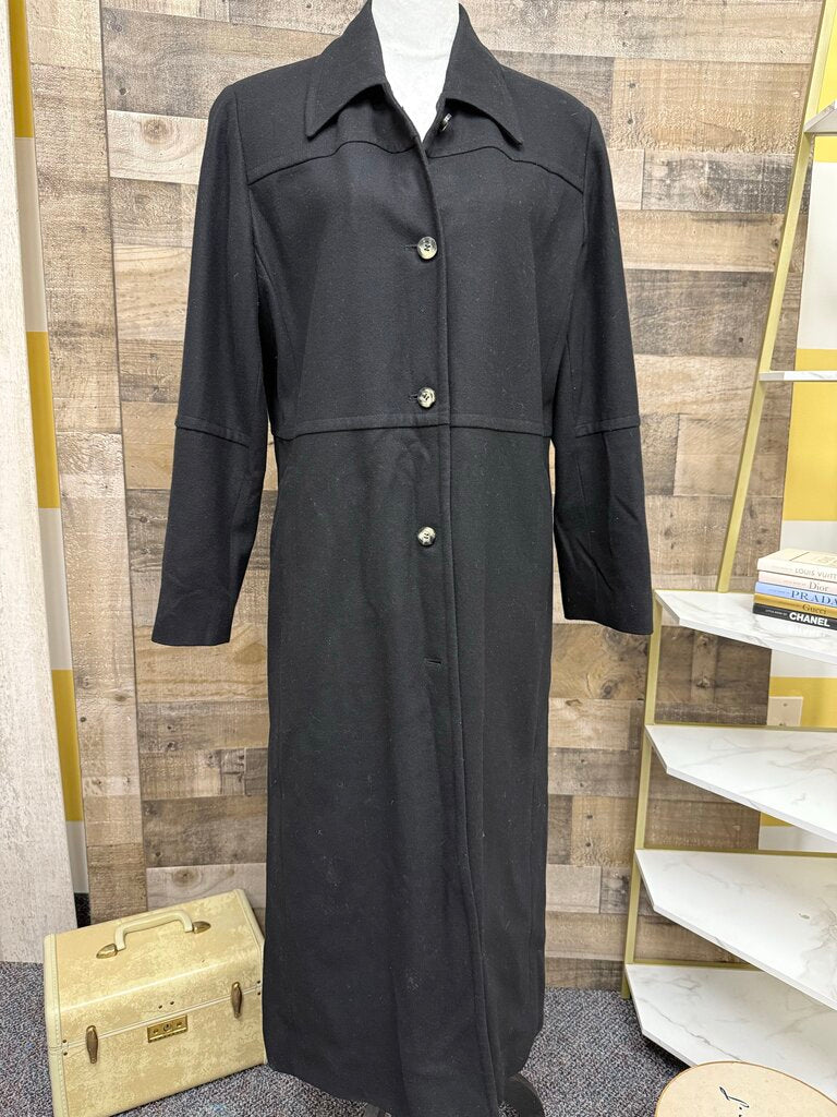 Harve Beard By Beard Haltzman Black Wool Button Trench Coat Size 12