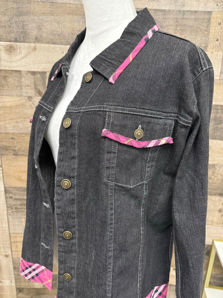 Birch Hill Black Denim Jacket w/Pink Plaid Size L