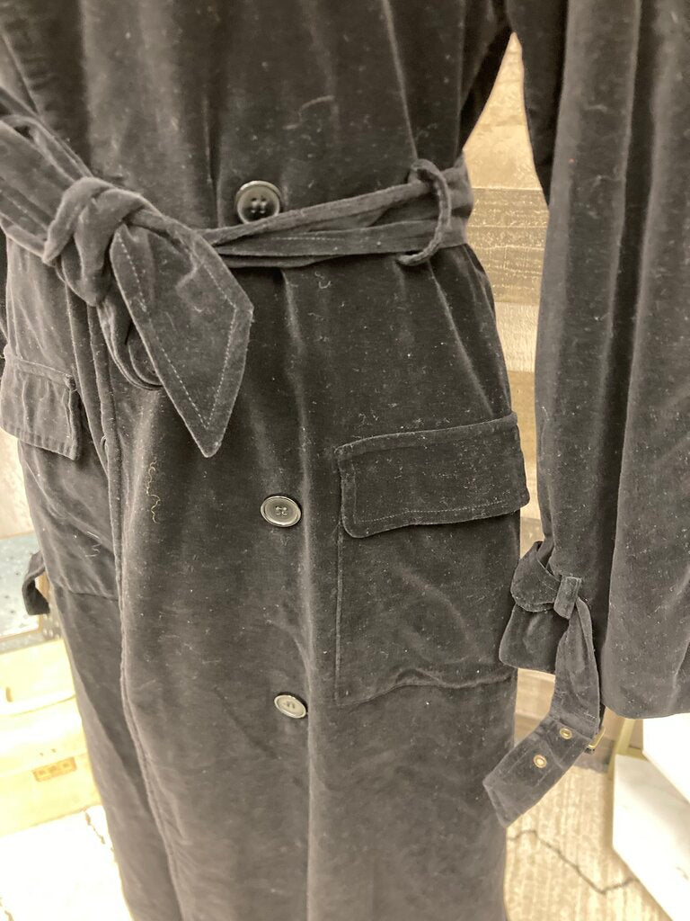 Spiegel Vintage Full Length Black Velvet Trench Coat Size 12