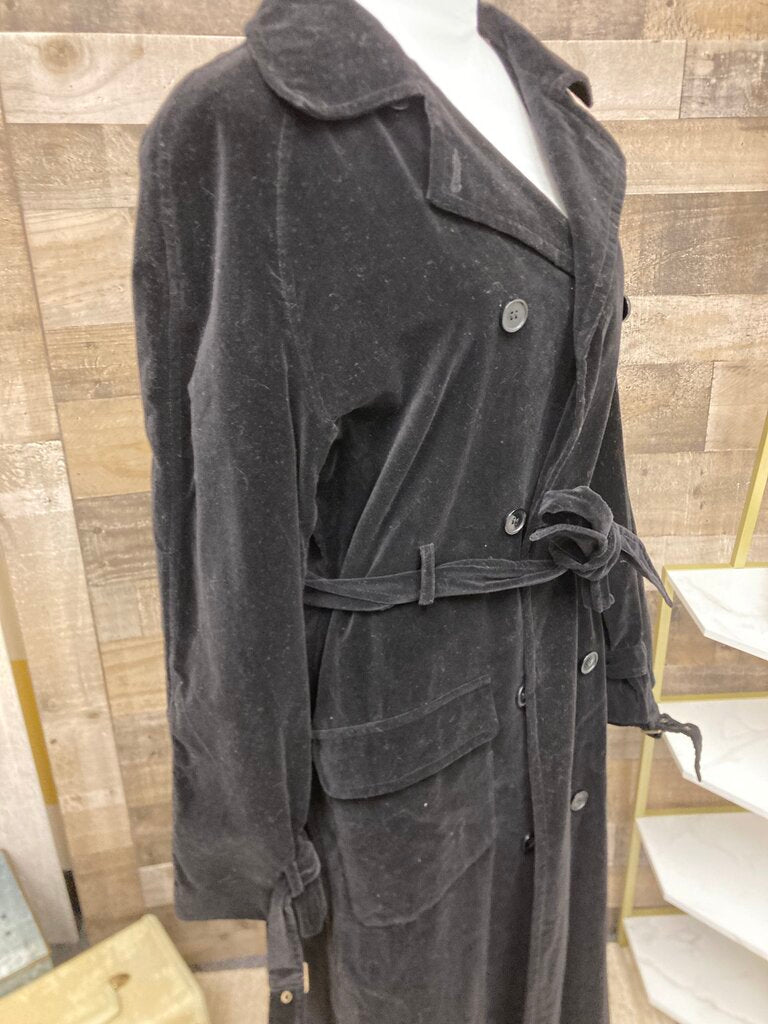 Spiegel Vintage Full Length Black Velvet Trench Coat Size 12