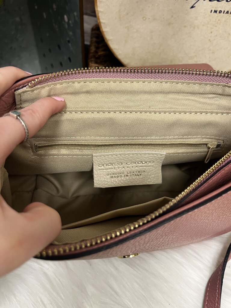 Andrea Cardona Italia Rose Leather Braided Detail Bag