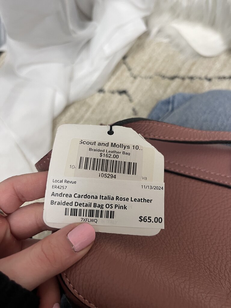 Andrea Cardona Italia Rose Leather Braided Detail Bag