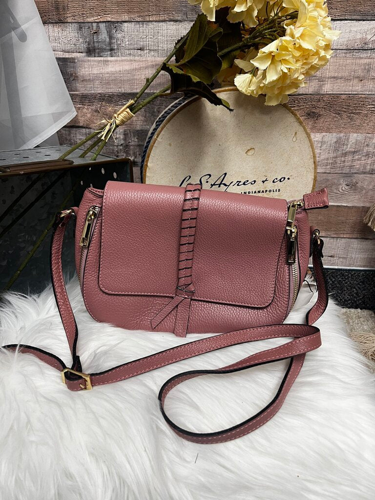 Andrea Cardona Italia Rose Leather Braided Detail Bag