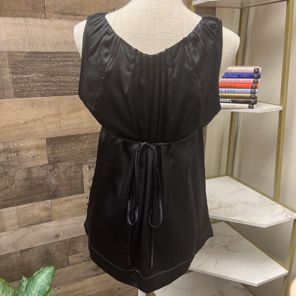 BCBGMaxazria Silk Black Sleeveless Blouse Pleated Front Size S