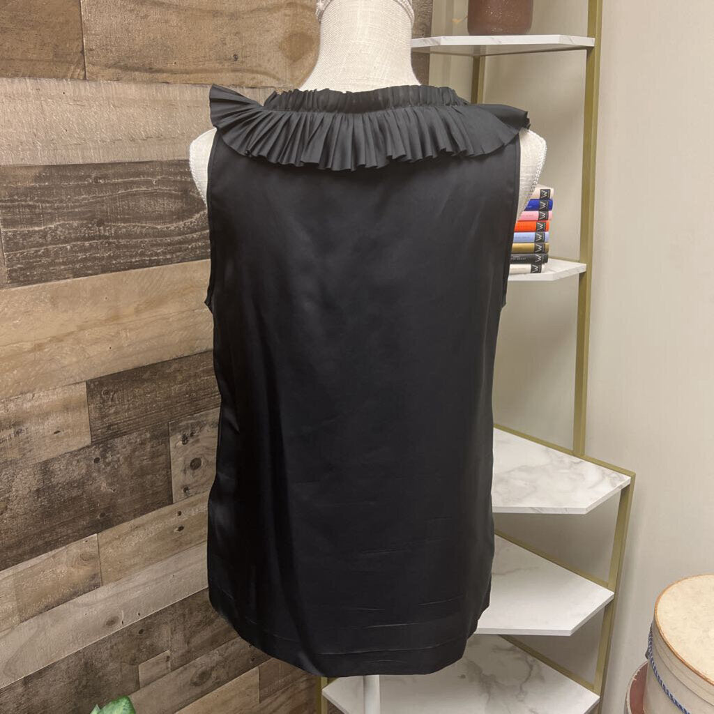 J Crew Black Silk Sleeveless Ruffle & Flower Detailed Neck Size 12