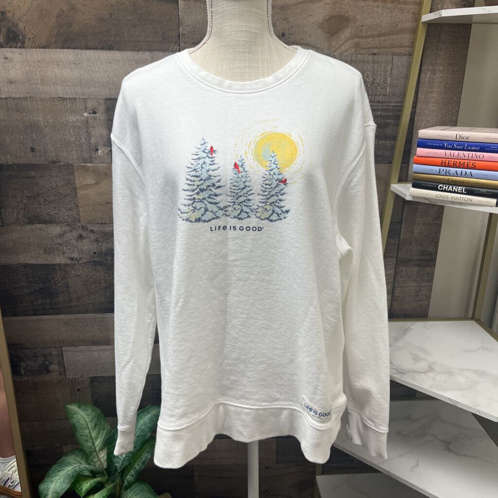 Life is Good Pine Tree & Sun Sweatshirt Size XL