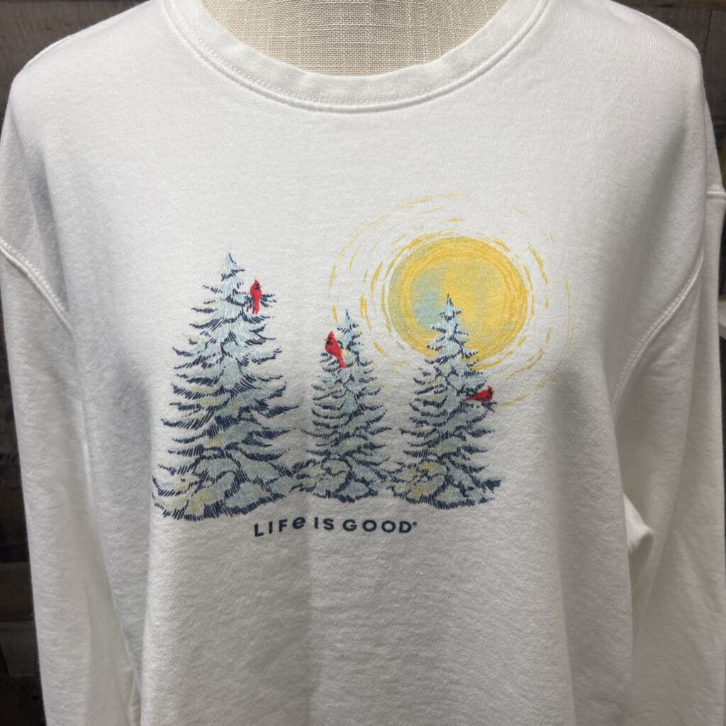Life is Good Pine Tree & Sun Sweatshirt Size XL