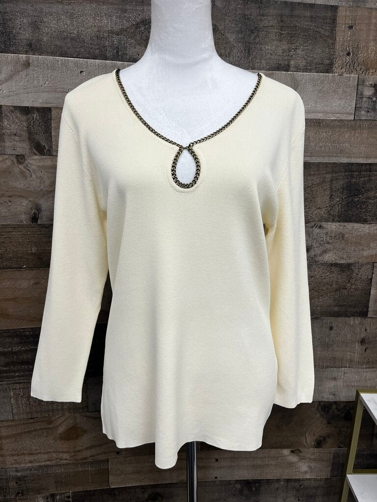 NWT Dana Buchman Ivory Sweater w/Gold Chain V-Neckline Size XL