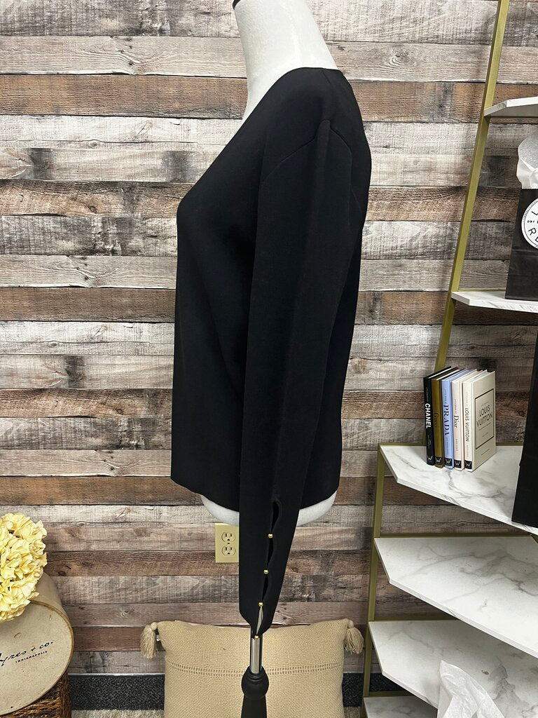 Dana Buchman Black V-Neck Sweater w/Button Arm Detail Size XL