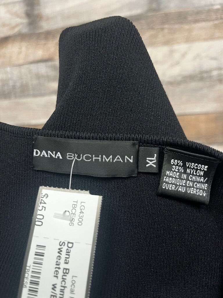 Dana Buchman Black V-Neck Sweater w/Button Arm Detail Size XL
