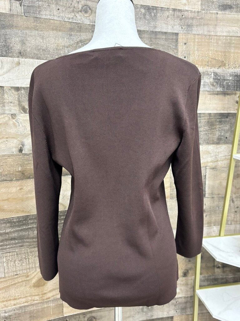 Dana Buchman Brown Sweater w/Gold Chain V-Neckline Size XL