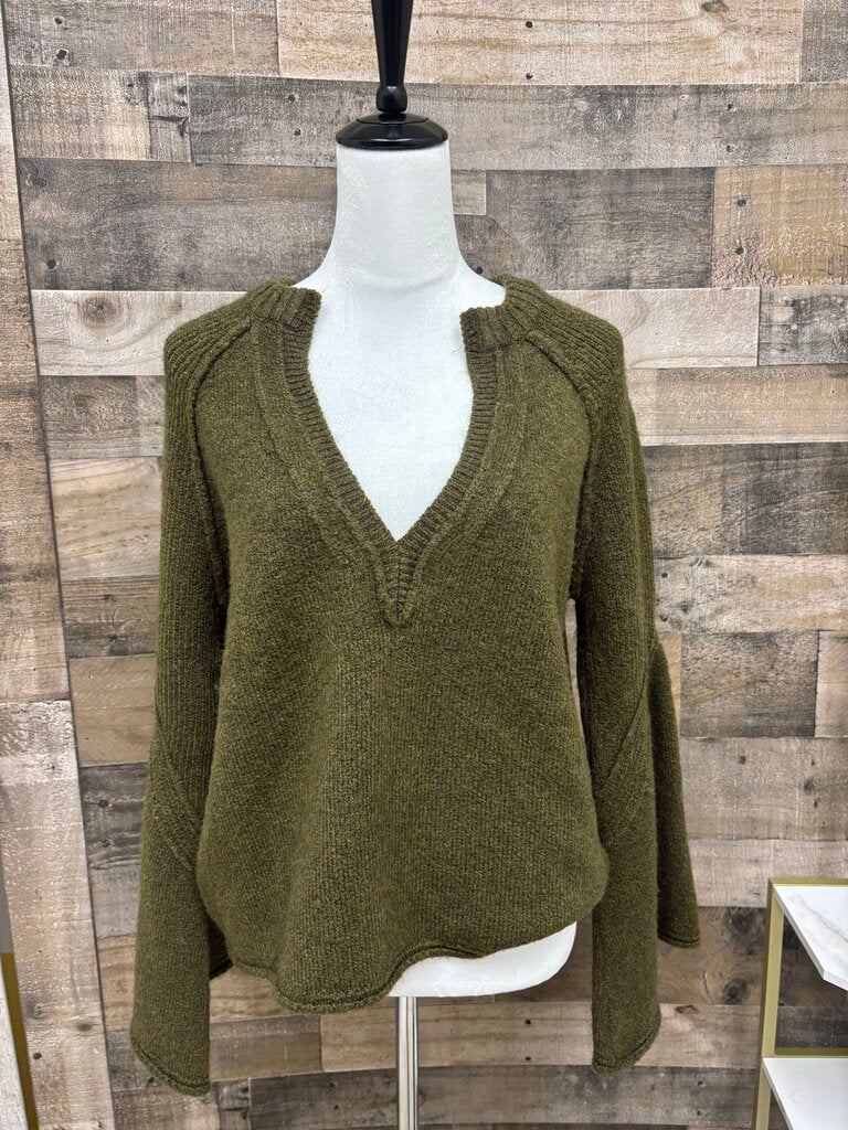 Free People Army Green V-Neck Bell Sleeve Size XS