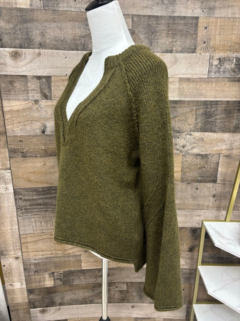 Free People Army Green V-Neck Bell Sleeve Size XS