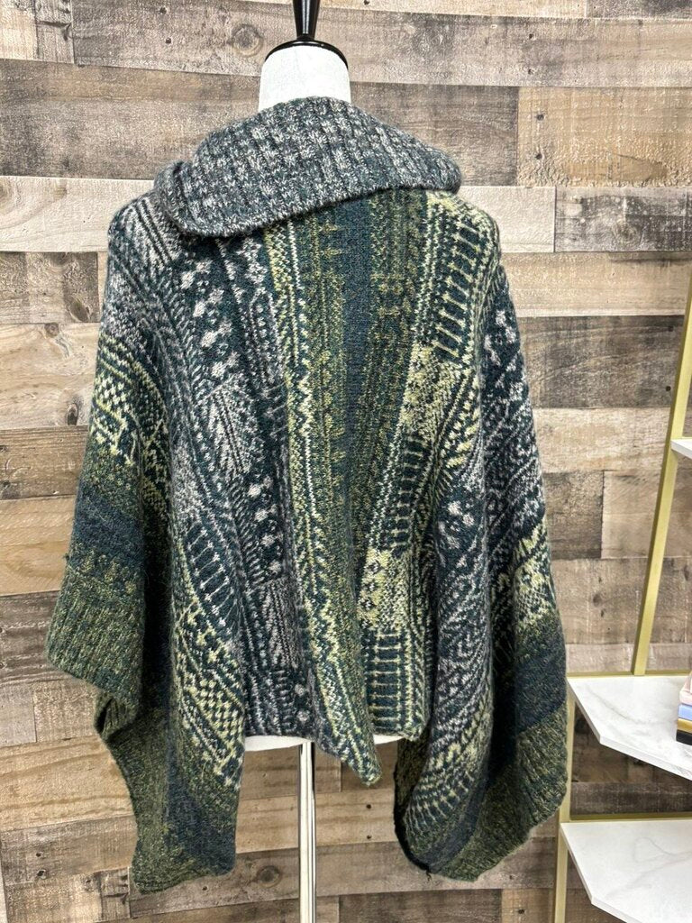 Free People Willow Green & Gray Poncho Size S