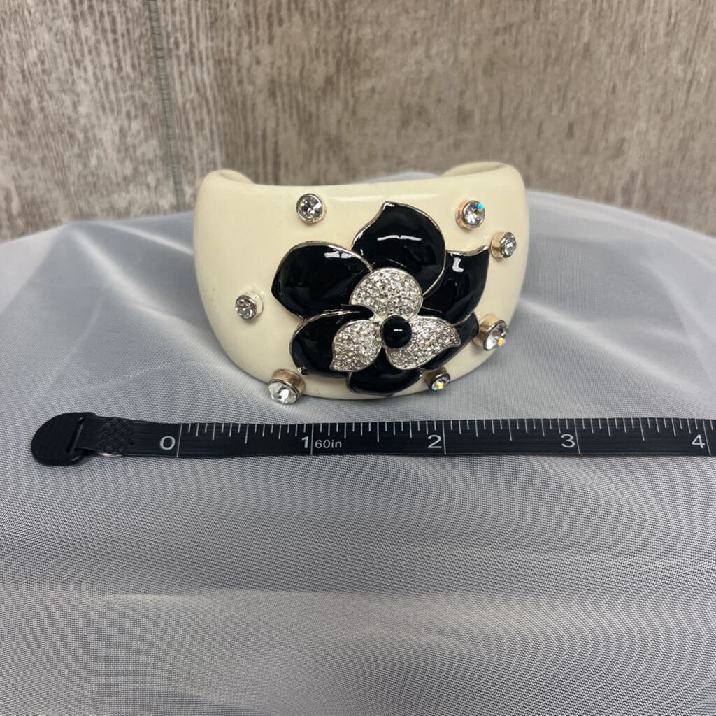 Carolee Cream Enamel Cuff with Black Flower