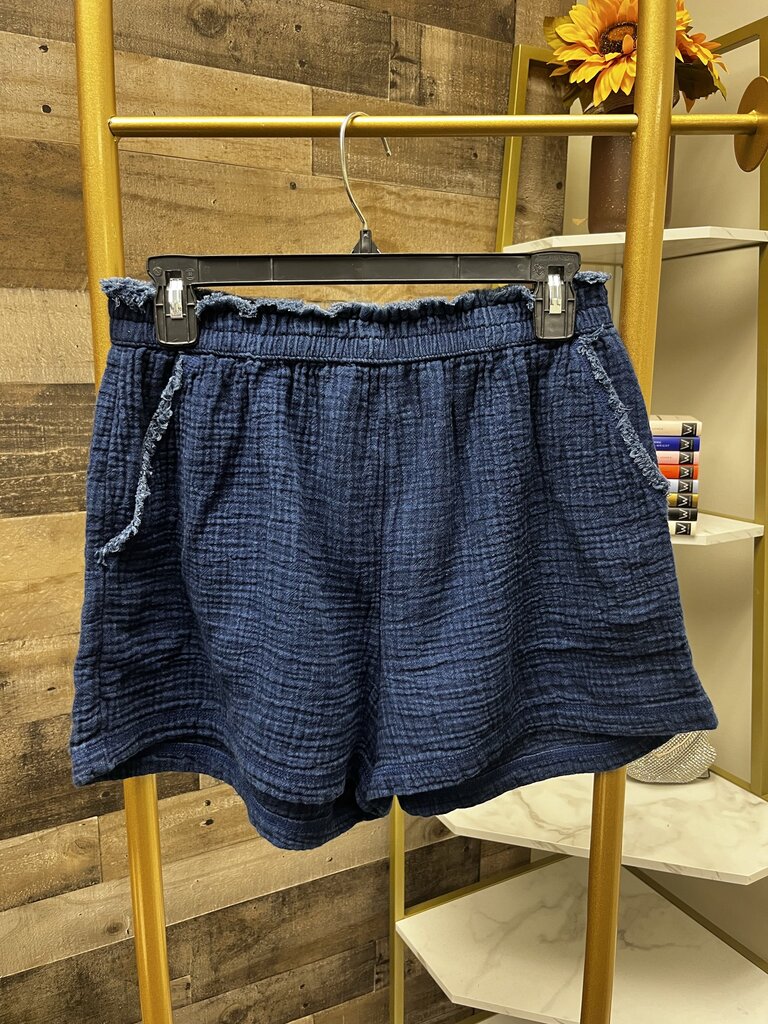 Aerie Navy Elastic Waist Frayed Edge Shorts Size M
