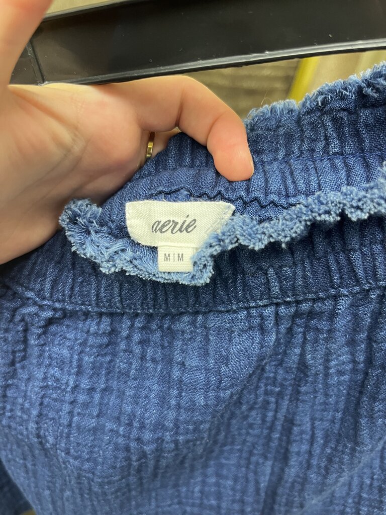 Aerie Navy Elastic Waist Frayed Edge Shorts Size M