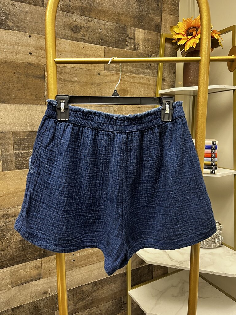 Aerie Navy Elastic Waist Frayed Edge Shorts Size M