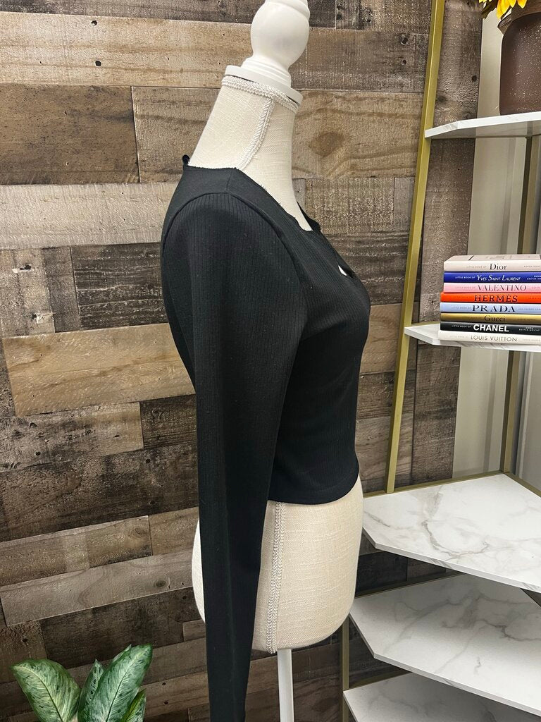 Alta Black Ribbed Long Sleeve Top Size M