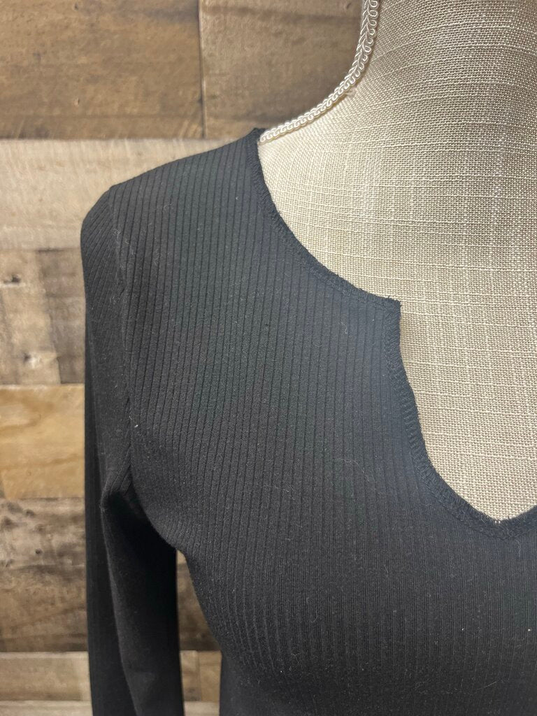 Alta Black Ribbed Long Sleeve Top Size M