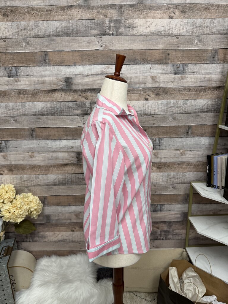 Talbots Pink & White Vertical Stripped Button Down Size 10