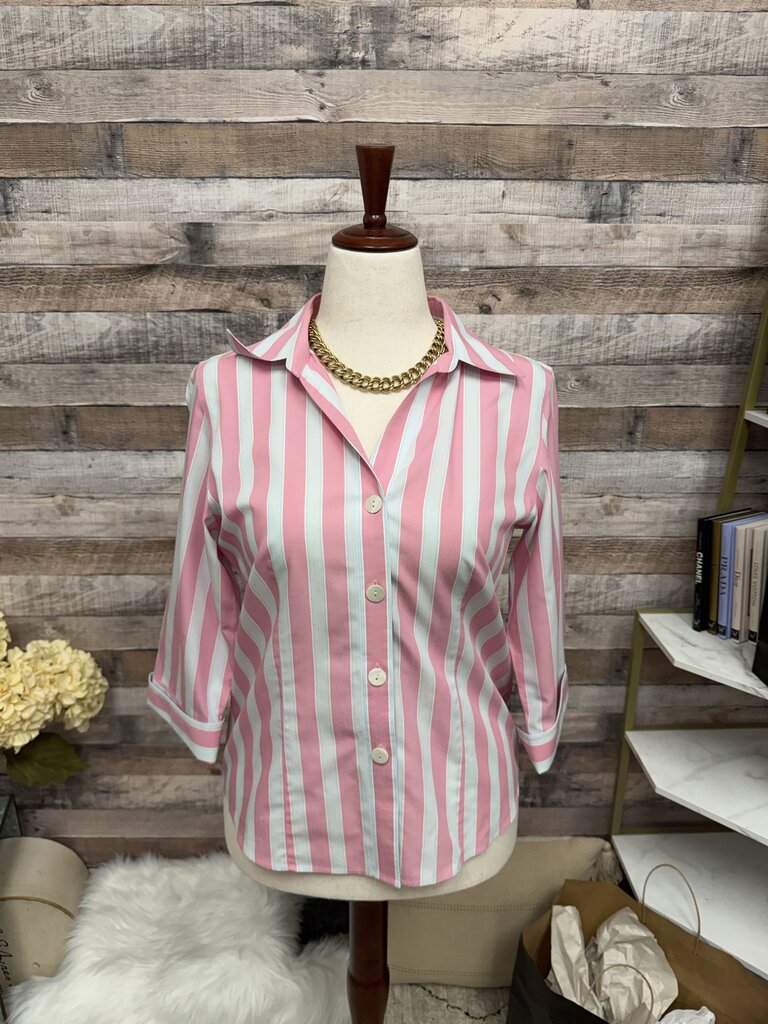 Talbots Pink & White Vertical Stripped Button Down Size 10