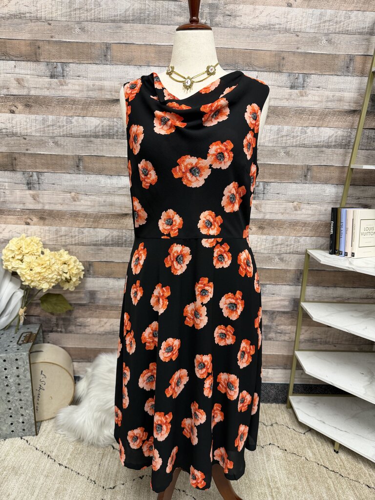 Talbots Black w/REd & Pink Floral Dress Size 12