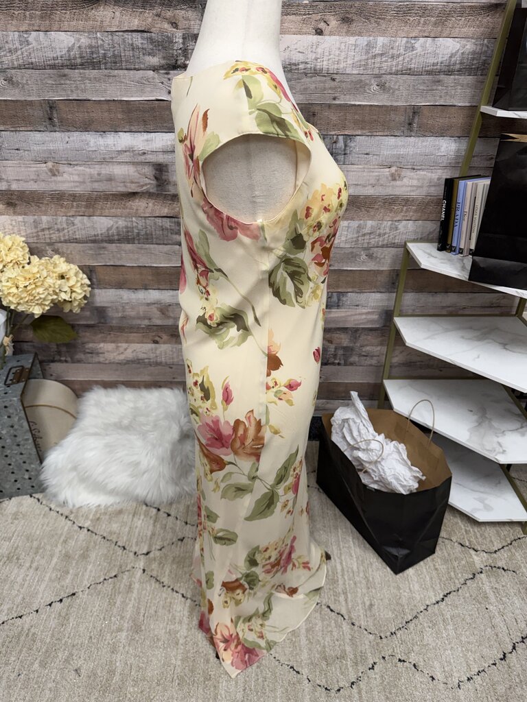 Ann Taylor Cream w/Pink & Green Flowers Sleeveless Size 10