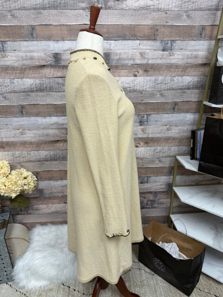 Steve Fabrikant Beaded Wool Cream Duster Cardigan Size M