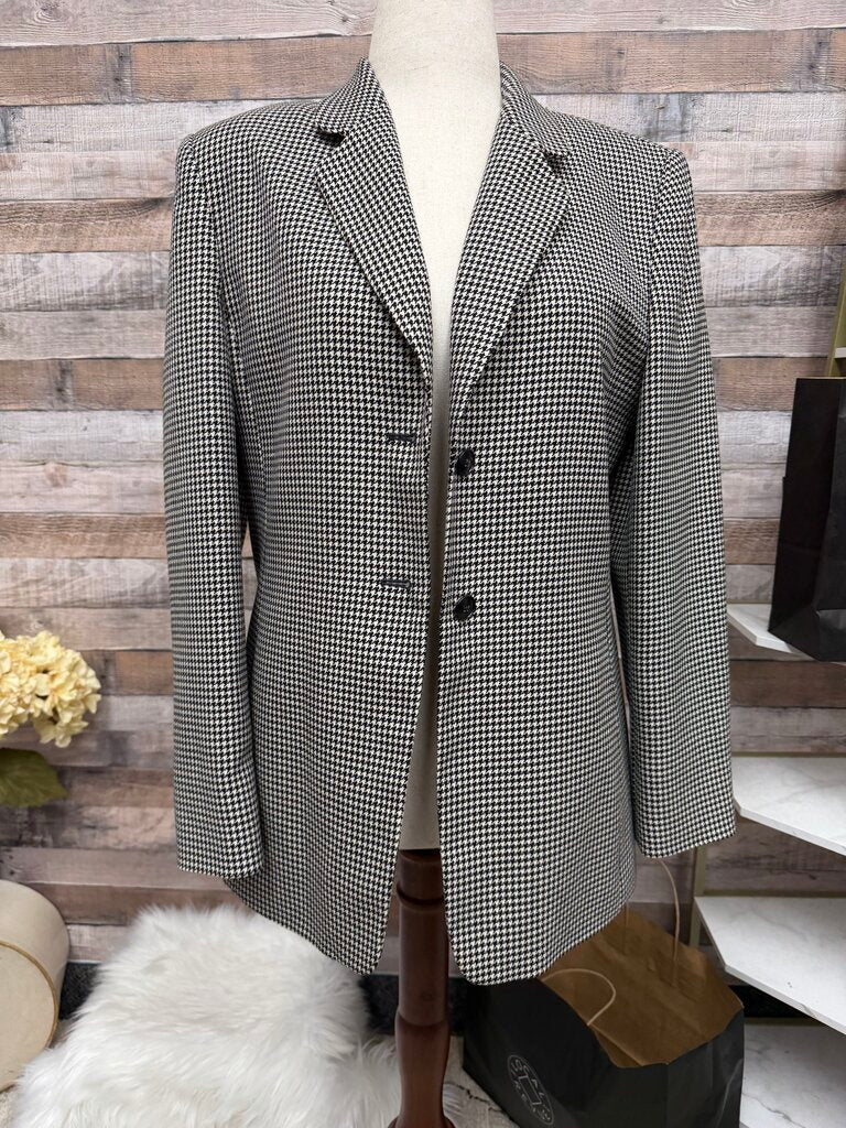 Talbots Black & White Houndstooth Wool Blazer Shoulder Pads Size 12