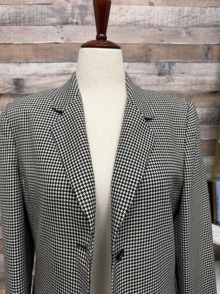 Talbots Black & White Houndstooth Wool Blazer Shoulder Pads Size 12 Talbots Black & White 12 women BLAZERS
