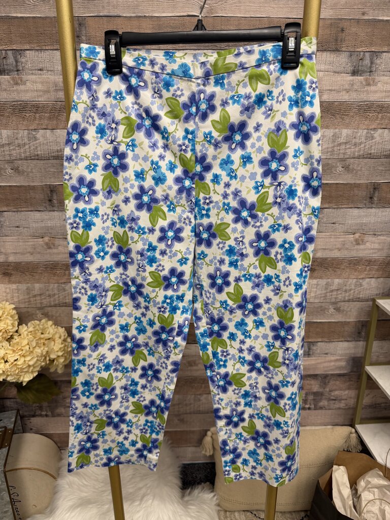 British Khaki White & Blue Floral Capri Size M