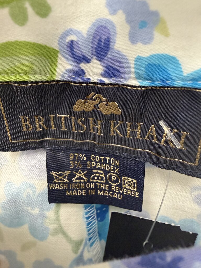 British Khaki White & Blue Floral Capri Size M