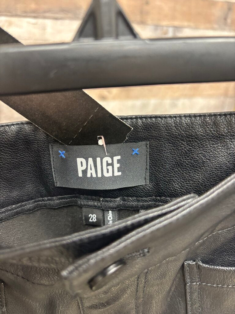 Paige Faux Black Leather Wide Leg Trouser Size 28