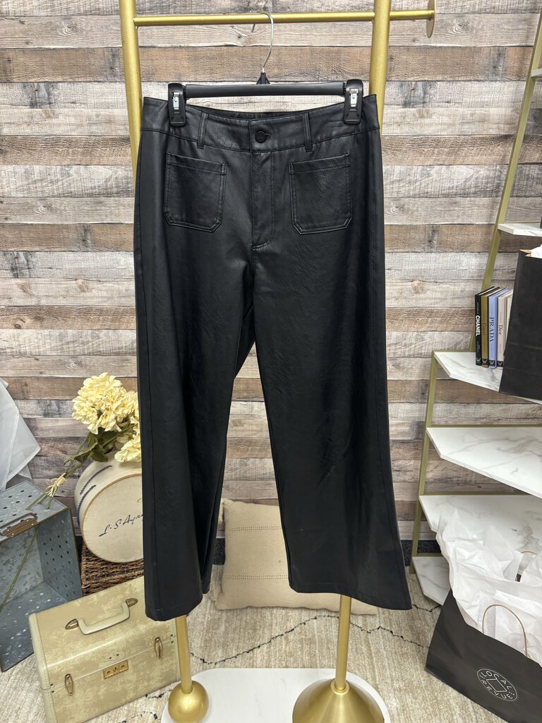 Paige Faux Black Leather Wide Leg Trouser Size 28