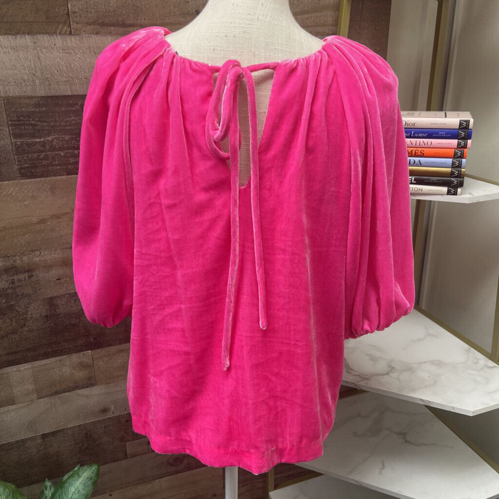 Rhode Bright Pink Velvet 3/4 Sleeve Blouse Size S
