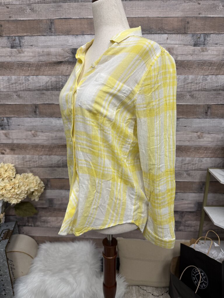 Lucky Brand Yellow &. White Plain Linen Button Down Size XS