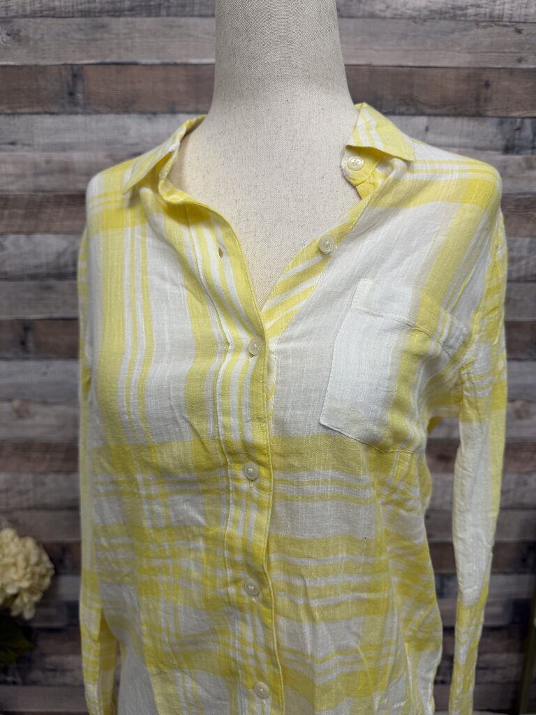 Lucky Brand Yellow &. White Plain Linen Button Down Size XS