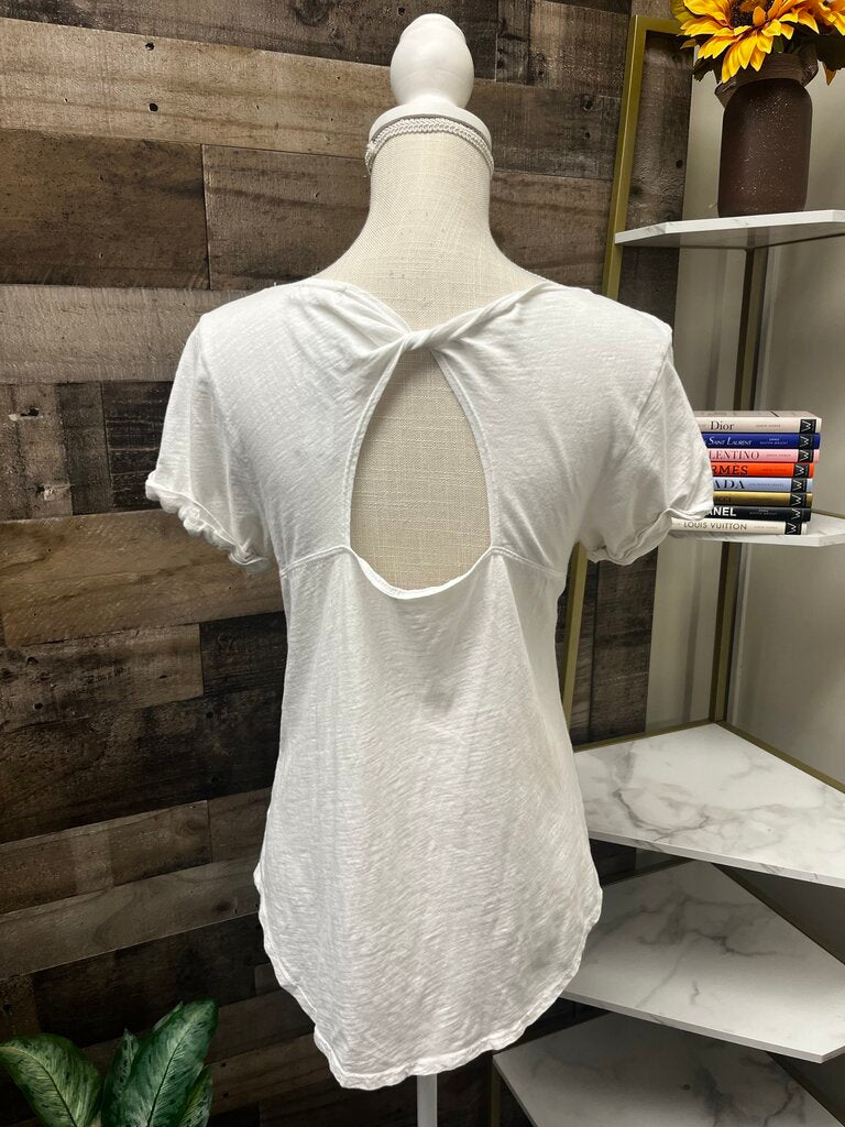 Anthro t.la White Short Sleeve Open Back Tee Size M